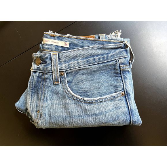 Levis Women Middy Straight Jeans, Washed Black, Size W26, red tab, zip fly - Picture 3 of 14